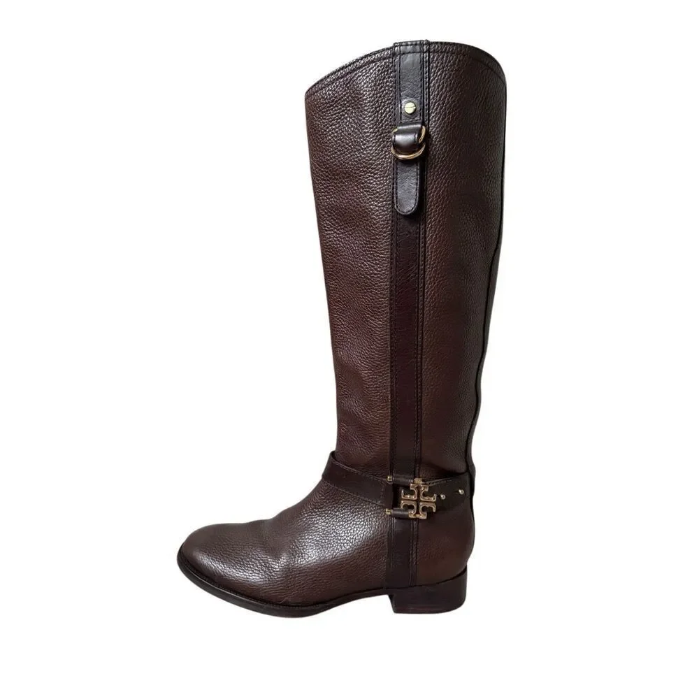Tory Burch Elian Leather Tall Riding Boots size‎ 9.5 Brown